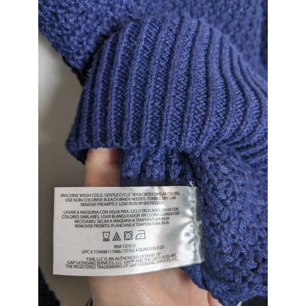NWT Gap Textured Knit Preppy Cottage Crew Neck Navy Blue‎ Sweater Women's XS